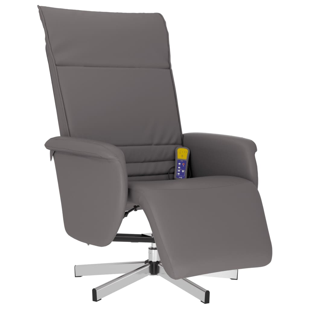 Vidaxl sillón reclinable de masaje con reposapiés cuero sintético gris