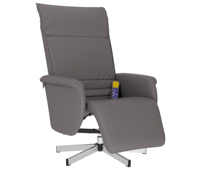 Vidaxl sillón reclinable de masaje con reposapiés cuero sintético gris