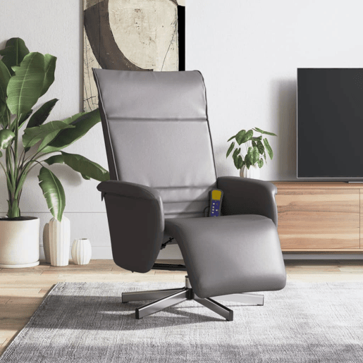 vidaXL Cadeira massagens reclinável capoio pés couro artificial cinza vidaXL Cadeira massagens reclinável capoio pés couro artificial cinza