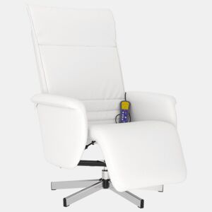 vidaXL Cadeira massagens reclinável capoio pés couro artif. branco