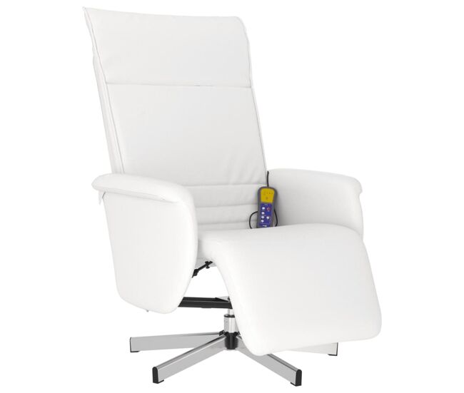 Vidaxl sillón reclinable masaje con reposapiés cuero sintético blanco