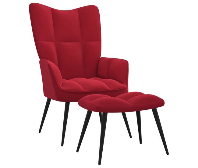 Vidaxl sillón de relax con taburete terciopelo rojo tinto