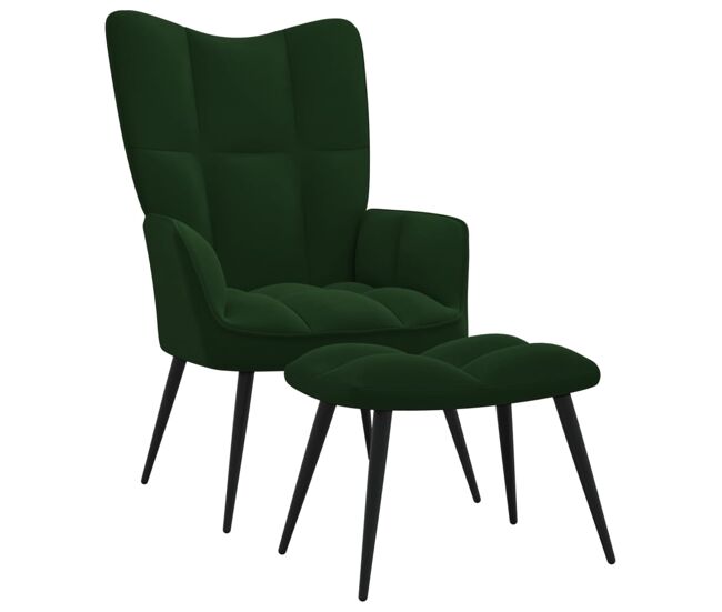 Vidaxl sillón de relax con taburete terciopelo verde oscuro