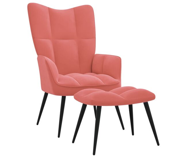 Vidaxl sillón de relax con taburete terciopelo rosa