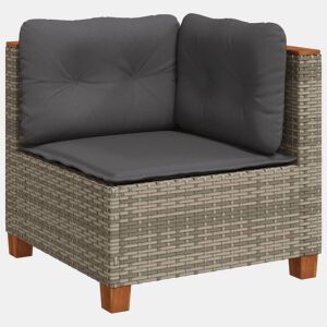 vidaXL Sofá de canto para jardim com almofadões vime PE cinzento