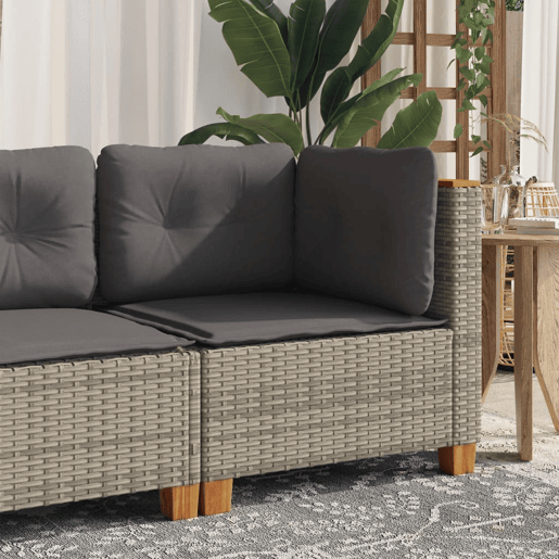 vidaXL Sofá de canto para jardim com almofadões vime PE cinzento