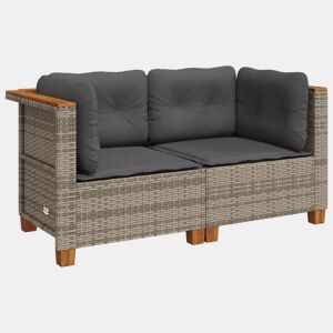 vidaXL Sofás de canto p jardim c almofadões 2 pcs vime PE cinzento
