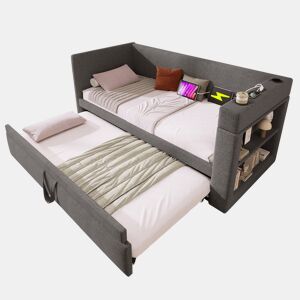 Sofá cama individual de algodão e linho 90x190cm,cinzento