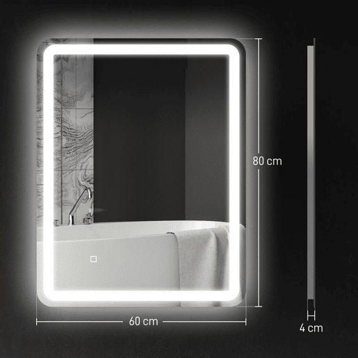 HOMCOM Espelho Casa de banho com Luzes LED 60x80 cm Espelho de Parede Antiembaciamento com 3 Temperaturas de Cor Ajustável e Função de Memória Horizontal e Vertical Prata