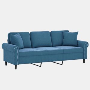 Sofá 3 lugares - Sofá fixo c almofadas decorativas 180 cm veludo azul
