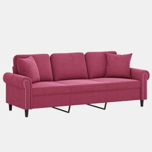 Sofá 3 lug. - Sofá fixo + almofadas decorativas 180cm veludo vermelho tinto