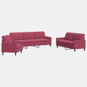vidaXL 3 pcs conjunto de sofás com almofadões veludo vermelho tinto