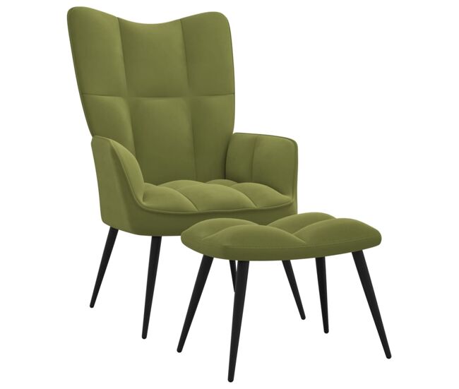Vidaxl sillón de relax con taburete terciopelo verde claro