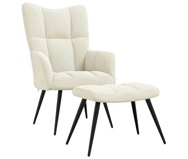 Vidaxl sillón de relax con taburete terciopelo blanco crema