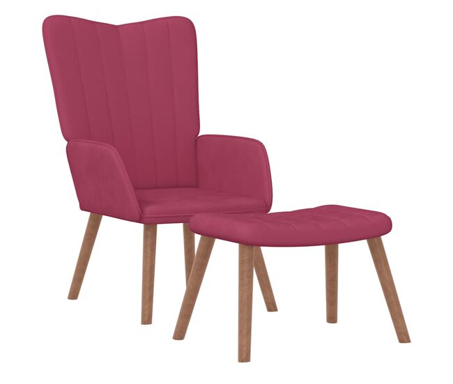 Vidaxl sillón de relax con taburete terciopelo rojo tinto