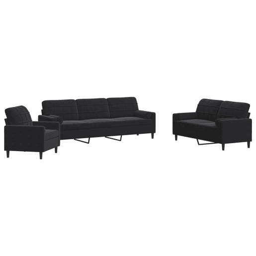 vidaXL 3 pcs conjunto de sofás com almofadões e rolos veludo preto vidaXL 3 pcs conjunto de sofás com almofadões e rolos veludo preto