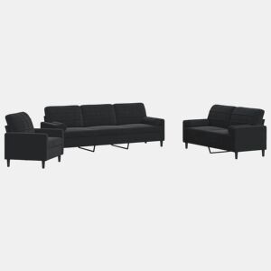 vidaXL 3 pcs conjunto de sofás com almofadões e rolos veludo preto