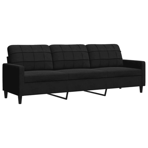 vidaXL 3 pcs conjunto de sofás com almofadões e rolos veludo preto vidaXL 3 pcs conjunto de sofás com almofadões e rolos veludo preto