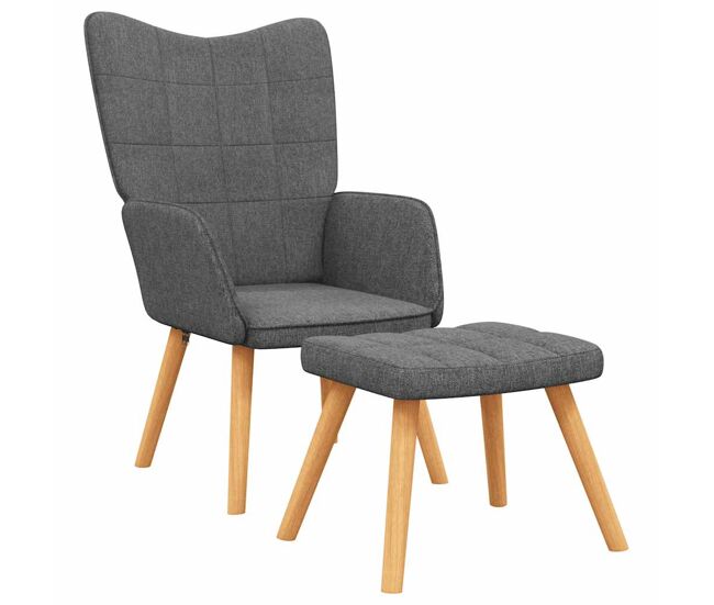 Vidaxl silla de relajación con reposapiés de tela gris oscuro
