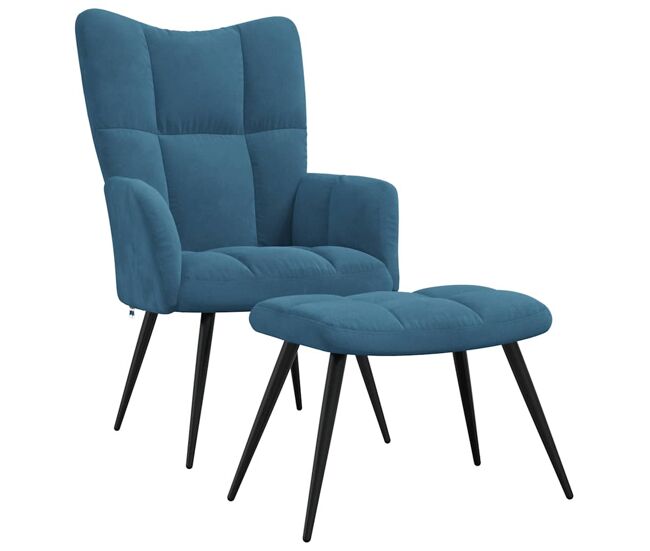 Vidaxl sillón de relax con taburete terciopelo azul