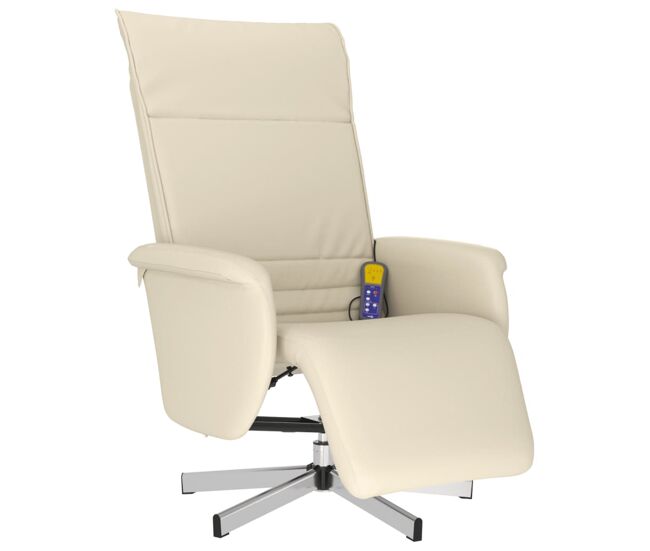 Vidaxl sillón reclinable masaje con reposapiés cuero sintético crema