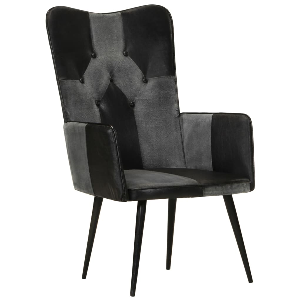 Vidaxl sillón orejero cuero auténtico negro y gris