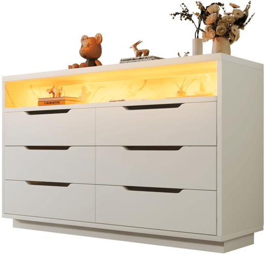 Cômoda de painel de partículas com luz led e 6 gavetas,branco