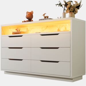 Cômoda de painel de partículas com luz led e 6 gavetas,branco