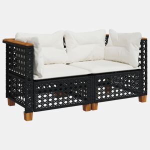 vidaXL Sofás de canto p jardim c almofadões 2 pcs vime PE preto