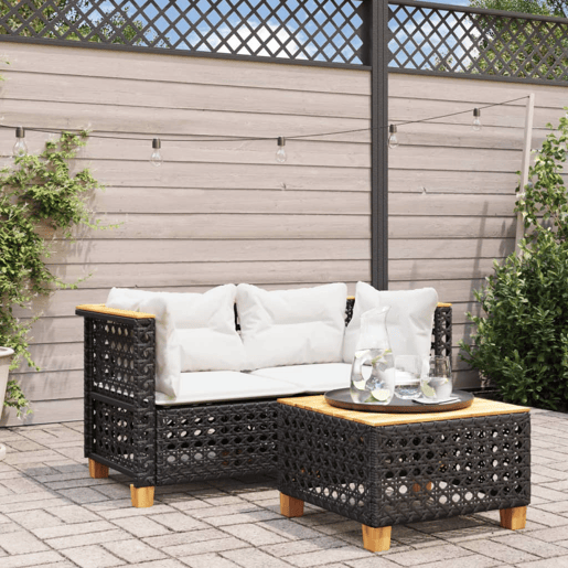 vidaXL Sofás de canto p jardim c almofadões 2 pcs vime PE preto
