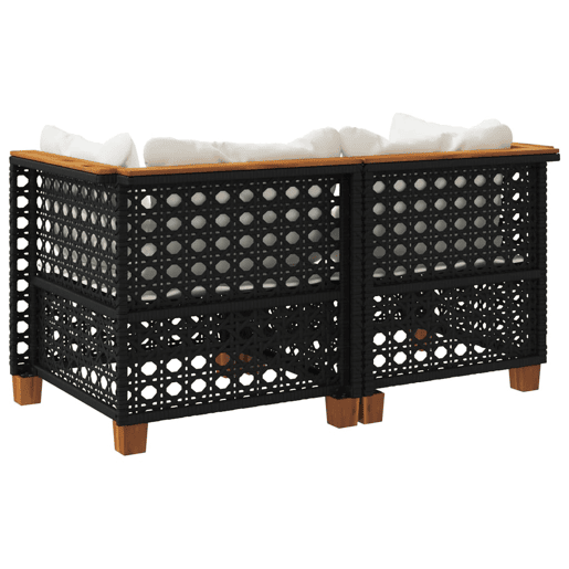 vidaXL Sofás de canto p jardim c almofadões 2 pcs vime PE preto