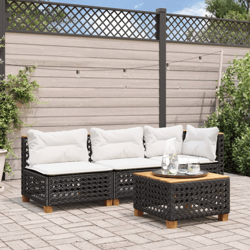 vidaXL Sofá de canto p jardim c almofadões vime PE preto vidaXL Sofá de canto p jardim c almofadões vime PE preto
