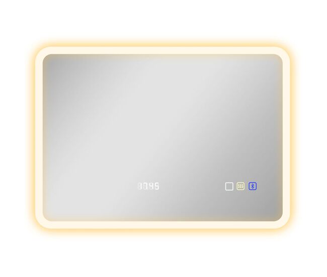 Homcom espejo de baño con luz led bluetooth 70x50 cm espejo de pared con 3 colores de luz reloj digital brillo ajustable antivaho función de memoria
