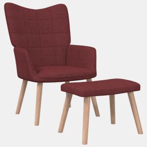 vidaXL Cadeira de descanso com banco tecido vermelho tinto