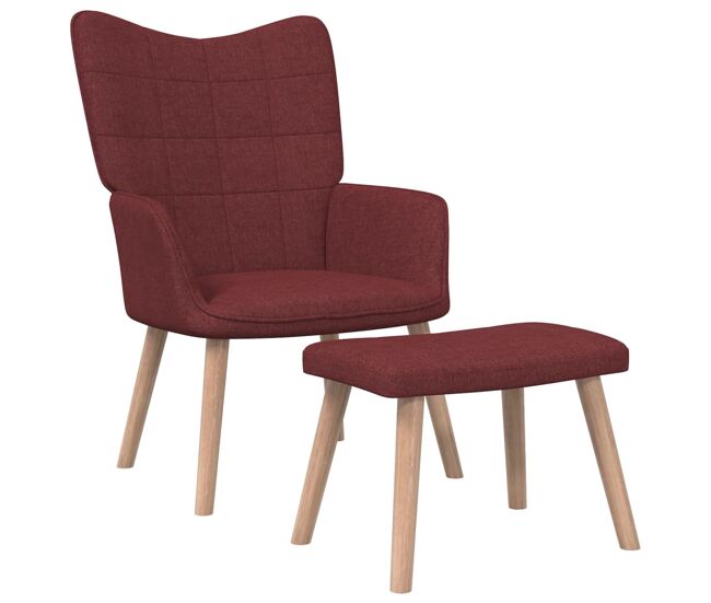 Vidaxl sillón de relax con reposapiés tela rojo tinto