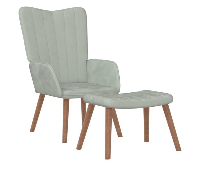 Vidaxl sillón de relax con taburete de terciopelo gris claro