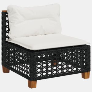 vidaXL Sofá de jardim sem braços com almofadões vime PE preto