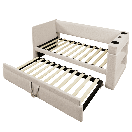 Sofá cama individual de algodão e linho 90x200cm,bege Sofá cama individual de algodão e linho 90x200cm,bege