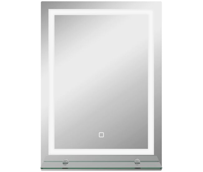Kleankin espejo de baño con luces led, 50x70 cm, espejo de pared, 3 colores de luz, brillo regulable, estante de vidrio, función de memoria, interruptor táctil, ip44, vertical