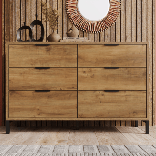 Cômoda de painel de partículas com 6 gavetas,carvalho