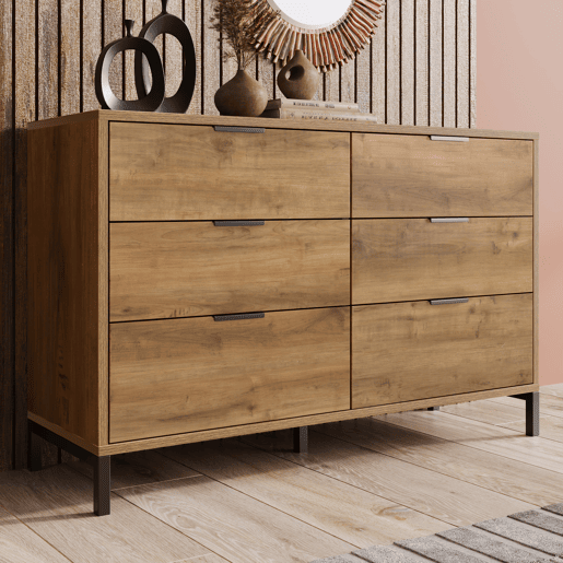 Cômoda de painel de partículas com 6 gavetas,carvalho