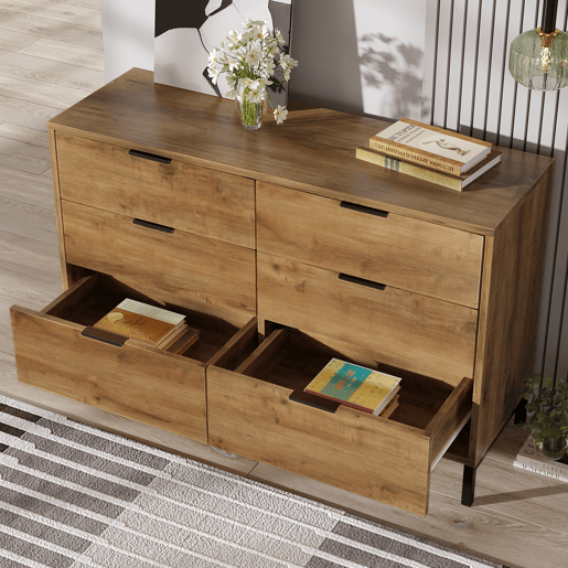 Cômoda de painel de partículas com 6 gavetas,carvalho