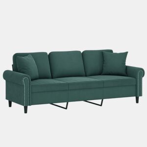 Sofá 3 lug. - Sofá fixo c almofadas decorativas 180 cm veludo verde-escuro