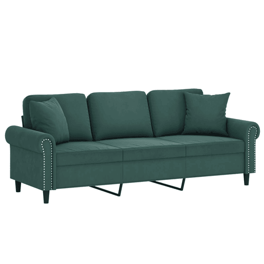 Sofá 3 lug. - Sofá fixo c almofadas decorativas 180 cm veludo verde-escuro