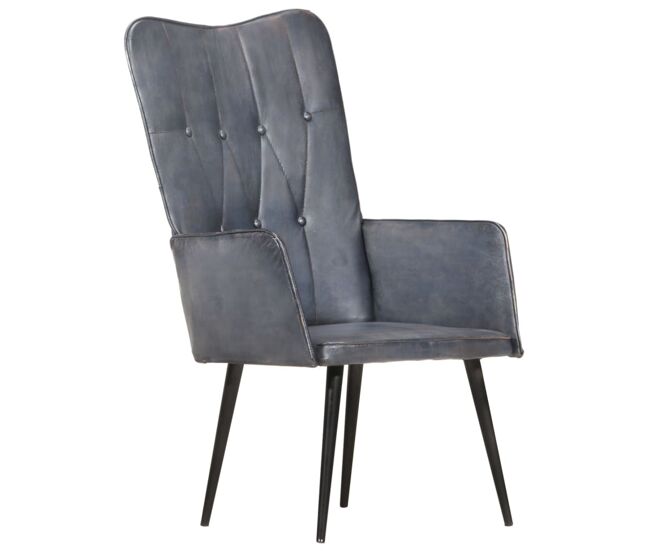 Vidaxl sillón orejero de cuero auténtico gris