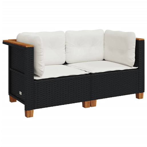 vidaXL Sofás de canto p jardim c almofadões 2 pcs vime PE preto