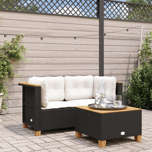vidaXL Sofás de canto p jardim c almofadões 2 pcs vime PE preto