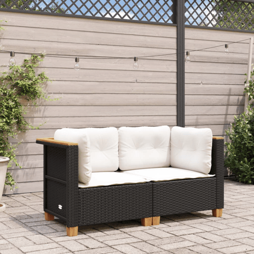 vidaXL Sofás de canto p jardim c almofadões 2 pcs vime PE preto