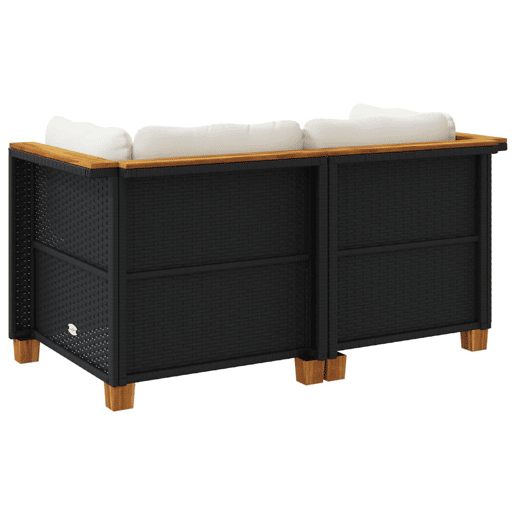 vidaXL Sofás de canto p jardim c almofadões 2 pcs vime PE preto