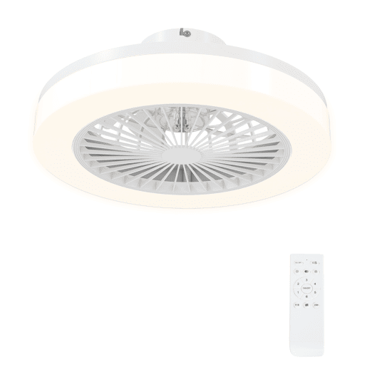 HOMCOM Ventoinha de Teto com Luz LED 40 W Motor DC Revertível Candeeiro Ventoinha de Teto Silencioso com Controlo Remoto 6 Velocidades Temporizador para Sala de Estar Dormitório Ø46x16 cm Branco